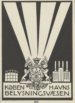 Byvåben på illustration fra Københavns Belysningsvæsen. I 1891 oprettede Københavns Kommune belysningsvæsenet til at sikre lys på byens gader og stræder.