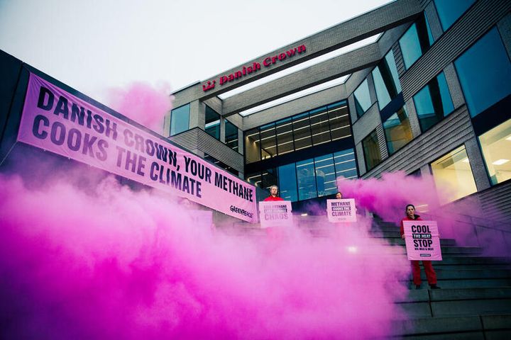 Greenpeace-aktivister protesterer mod Danish Crowns voldsomme metanudledning, som vil accelere klimakrisen, hvis den store dyreproduktion ikke sænkes. Men hvis det sker, kan Danish Crown bidrage til at bremse den globale opvarmning.