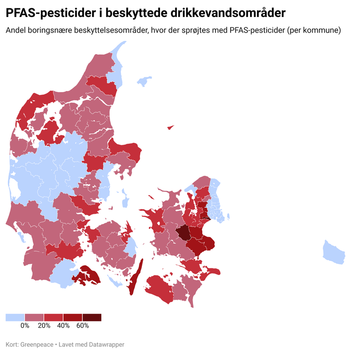 Ny kortlægning fra Greenpeace viser, hvor meget PFAS der bliver sprøjtet med ved beskyttede drikkevandsområder i kommunerne.