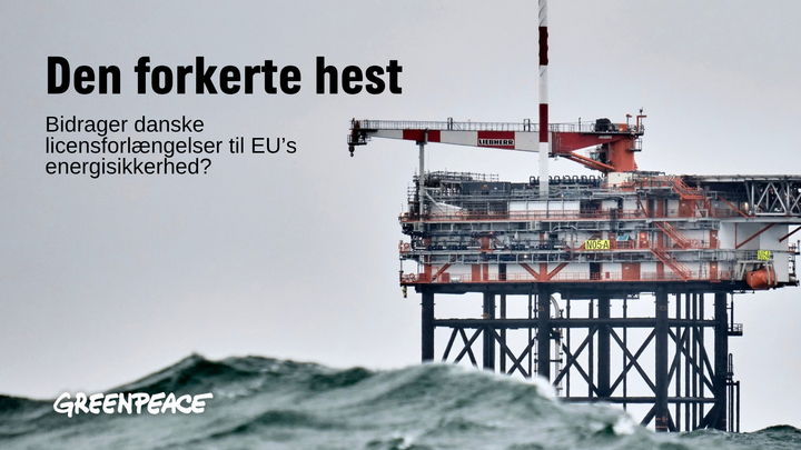 Ved at se på henholdsvis Danmarks og EU’s behov for fossil gas i licensforlængelsesperioden (2042-2050) undersøger analysen, “Den forkerte hest”, om forlænget dansk gasindvinding vil styrke dansk og europæisk energisikkerhed, som tilhængerne påstår. © Greenpeace