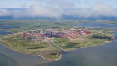 Luftfoto af fabriksanlægget ude midt i Vestjylland. Foto: Bjarne Hansen