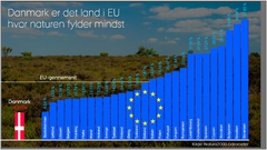 Danmark er det land, hvor insektfaunaen og biodiversiteten har det særskilt svært, fordi der kun findes en lille rest af natur. I forhold til resten af EU er Danmark det ringeste land. Kilde: Forskerforedrag.