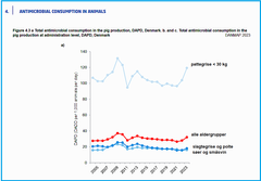 Selv med en forberedelsesperiode på fem år og omfattende offentlig støtte til forskning i alternativer stiger svinekødsindustriens forbrug af antibiotika atter. Det er småsvinene, der tidligere blev kureret med zink, der står for stigningen. Kilde: Danmap 2023.