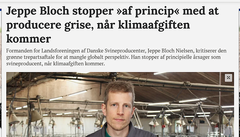 Til fagbladet Effektivt Landbrug udtalte formanden for Danske Svineproducenter Jeppe Bloch, at han agtede at lukke sin svinekødsfabrik i protest mod den grønne trepartsaftale. Skærmbillede fra 20.11. 2024.