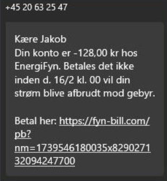 Denne besked er havnet i indbakken hos mange af Energi Fyns kunder |