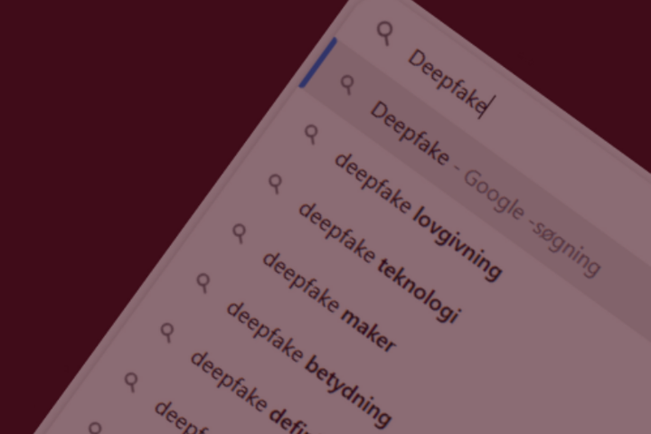 Søgeskærm med forespørgsler relateret til "Deepfake".