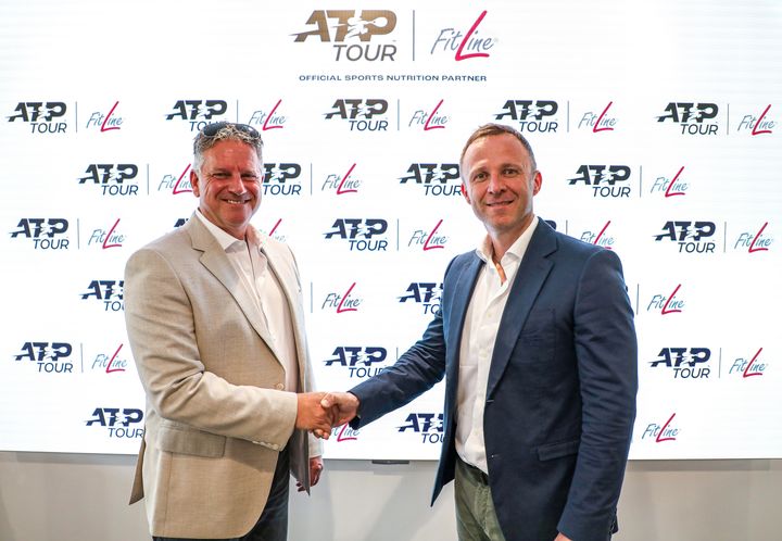 CEO & Founder Rolf Sorg (left) and ATP CEO Massimo Calvelli (right) during the signing of partnership between ATP and FitLine.
