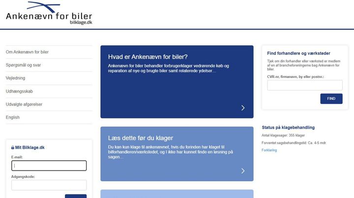 Screenshot af Ankenævn for biler