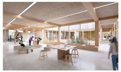 Luitpold Gymnasium. Indendørs vil der bl.a. være synlige trækonstruktioner