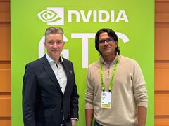 "Ved at udnytte NVIDIA-platformen hjælper Milestone Systems med at accelerere den næste bølge af visuelle AI-tjenester," siger Deepu Talla, NVIDIA Vice President - her sammen med Milestones danske CEO, Thomas Jensen (tv).