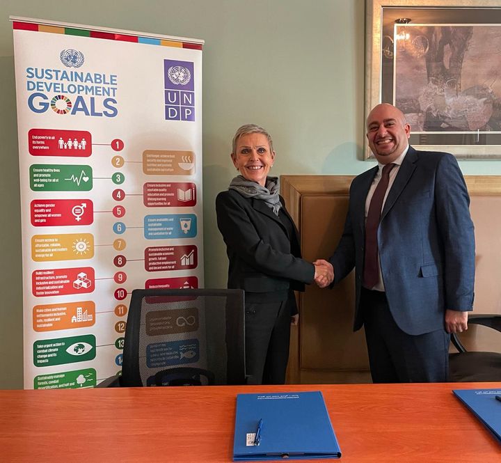 Ambassador of Finland, Anne Miskanen, and Officer in Charge, Mohammed Ta’ani, signing Euro 6.45 million agreement on behalf of UNDP in support of Persons with Disabilities in Syria