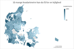 Kortet viser, hvor mange kvadratmeter man kan få for en lejlighed. Jyske Banks kort og datagrundlag kan fremsendes ved henvendelse.