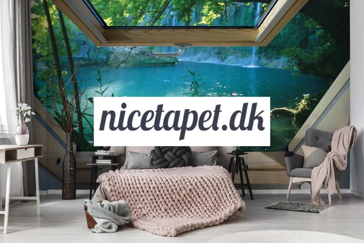 Eksempel på fototapet fra Nicetapet, med nicetapet.dk logo