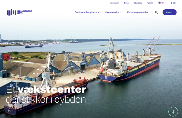Skærmbillede af forsiden på Kalundborg Havns nye hjemmeside