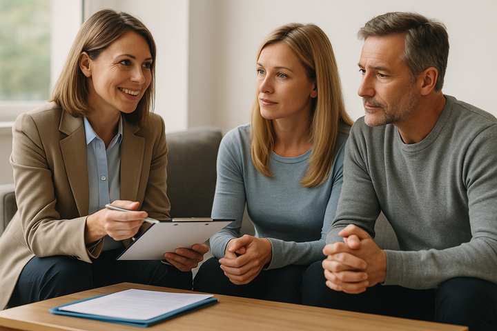 Kvinde og mand får rådgivning af pensionsrådgiver