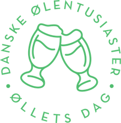 Øllets Dag logo - To grønne ølglas der skåler, omgivet af teksten "Danske Ølentusiaster Øllets Dag".