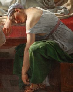 Maleri: "En sovende kvinde i antik dragt, Alkyones amme", C. W. Eckersberg, 1813