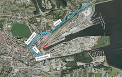 Kort over spærring og omkørsel Jens Holms Vej