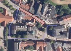 Kort med vejspærring og omkørsel Adelgade