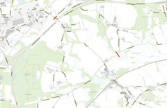 Kort som viser afspærring af veje ved Eltang