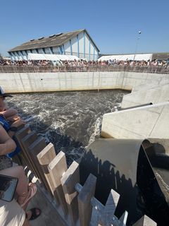 De kæmpestore skruer blev tændt hver time, og hver gang var fascinationen lige stor. De flytter 20.000 liter vand i sekundet!