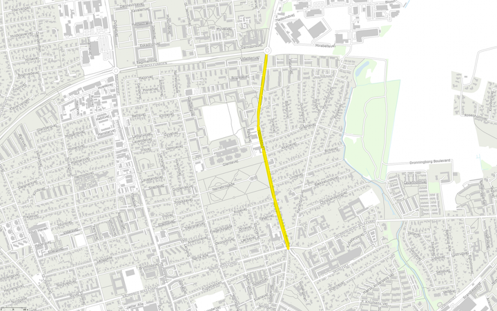 Asfaltarbejdet bliver udført på strækningen markeret med gul