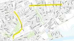 Asfaltarbejdet bliver udført på strækningerne markeret med gul
