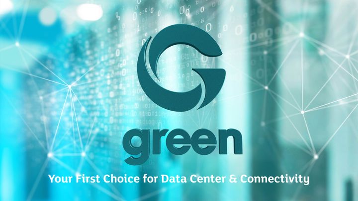 Green logo in a data center