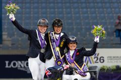 Katrine Bjelke Kristensen på podiet efter konkurrence i den individuelle grad II ved VM i Aachen 2026
