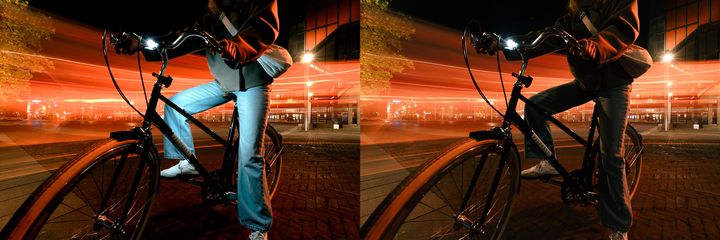 Cykellygten Ziemi lyser cyklisten op, så de kan ses fra siden. To tredjedele af ulykker med cyklister involveret sker i kryds, og derfor er synlighed for siden ekstra vigtig.