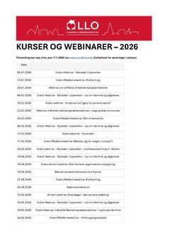 Få overblikket over første  halvår 2026 - kurser og webinarer - LLO.