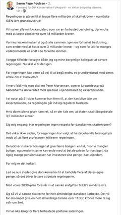 Skræmmetaktik: De Konservatives daværende formand advarede imod huslejeloftet og et muligt sagsanlæg på 3,5 mia. kr. fra udlejere, der mistede lejeindtægte med et lejeloft. Det skete aldrig. Foto: LinkedIn.