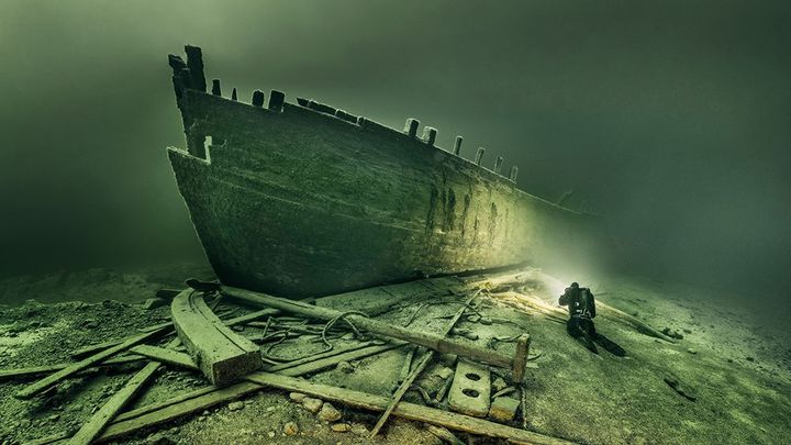 (Photo Jonas Dahm) Wreck divers in a world of wrecks at the bottom of the Baltic Sea. Photo exhibition at the Maritime Museum of Denmark in Elsinore.