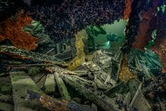 Fra særudstillingen "Østersøens gåder - ekko fra dybet". Det tyske dampskib OTTO CORDS sank to gange under 2. Verdenskrig. I 1942 sendte en sovjetisk ubåd en torpedo mod skibet. Denne gang sank skibet hurtigt og kom aldrig op igen. Har ligget uforstyrret på bunden i 75 år.