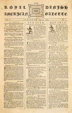 Efterlysning af bortløbne slavegjorte i The Royal Danish American Gazette 14. juli 1770_Her ses hele annoncen. Original findes på Det kgl. Bibliotek_