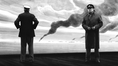 Stillfoto fra Simon Bangs film om danske søfolks skæbne under 2. verdenskrig. Gennem historien om de to kaptajner, Bantz og Goth, fortæller M/S og Simon om krigssejlerne - og to forskellige skæbner under krigen.  Filmen indgår i museets nye faste udstilling "Søfarer - 400 års danmarkshistorie".