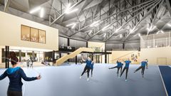 Sportsforum set indefra med folk der træner.