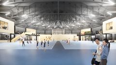 Sportsforum set indefra med folk der træner.