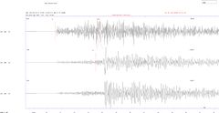 Seismogram, der viser de registrerede rystelser den 20. maj 2026. Tiden er UTC.
