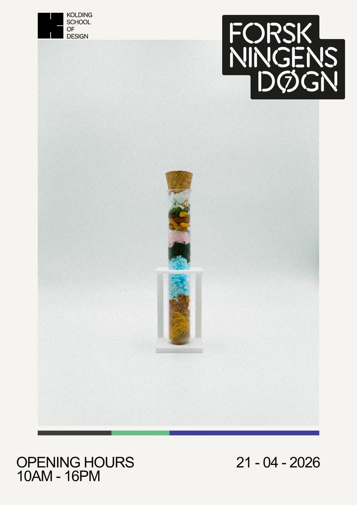 Plakat for Designskolen Kolding, der annoncerer et åbent hus-arrangement den 21. april 2026.