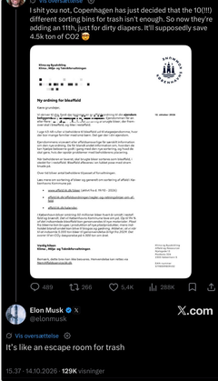 Elon Musks kommentar til Københavns Kommunes affaldssortering af brugte bleer