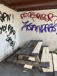 Billede af grafitti indvendigt i madpakkeskur
