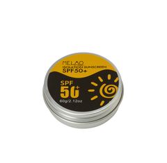 Solcremen MELAO isolation med SPF 50+ i en rund, metalbeholder.