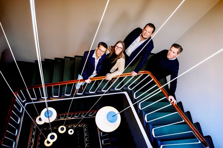 Det er ifølge Blomfelt Udlejning ikke en modsætning at sikre en sund forretning for ejerne og samtidig skabe ordentlige rammer for lejerne. På billedet ses fra venstre Henrik Lind Husen, Sacha Stine Bekker, Kasper Fløe Svenningsen og Christian Falk-Rønne.