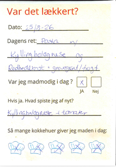 Skolen delte små flyers ud til forældrearrangementet, hvor man kunne bedømme maden.
