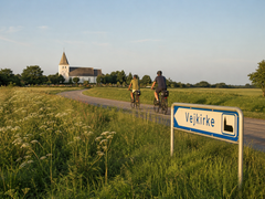 Vejkirke skilt med cykler