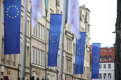 EU flags hang from the Historic Town Hall in Münster. Photo: picture alliance/dpa/Christoph Reichwein