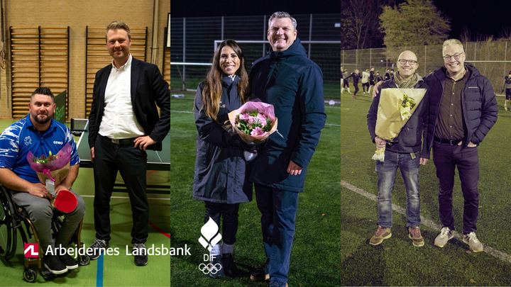 Fra venstre: Muamer Sultic og Jonas Rauff Pedersen, filialdirektør i Arbejdernes Landsbank Vestegnen. Roxana Bayati og Jakob Lynge, Privatkundedirektør i Arbejdernes Landsbank Odense. Søren Hartvig Rasmussen og Morten Egedal Nielsen, Privatkundedirektør i Arbejdernes Landsbank Horsens.