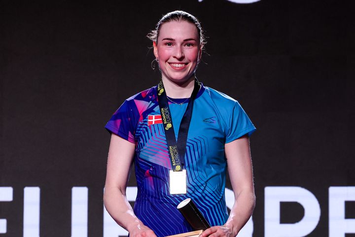 Line Kjærsfeldt vandt i 2025 EM-guld i damesingle i badminton. Fotokredit: Badminton Danmark