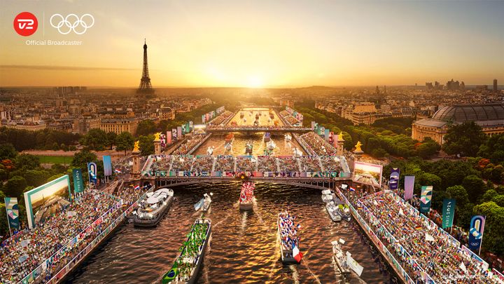 OL-åbningen i Paris foregår denne gang ved, at atleterne sejler gennem den franske hovedstad. /Foto: TV 2